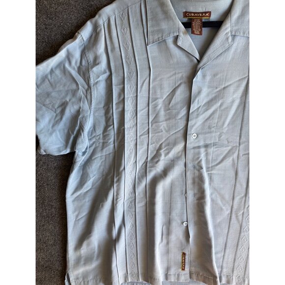 Cubavera Mens 2X/2XT Light Blue Short-Sleeve Button-Up Shirt With Textured Diamo - Picture 2 of 12